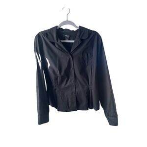 WilliSmith Stretch Womens Black Button Down Long Sleeve Pleated Shirt Large